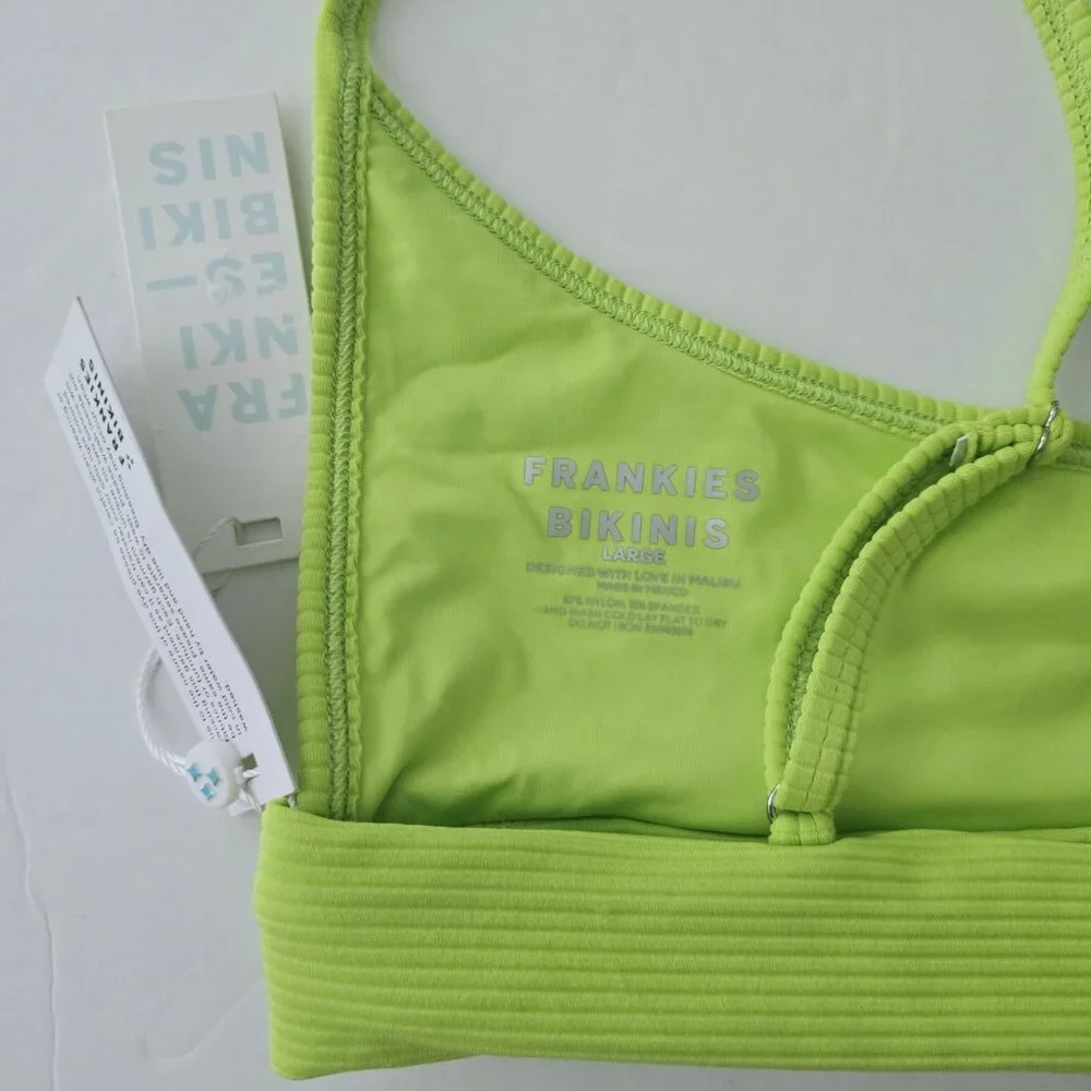 NEW Frankie’s‎ Bikinis - Size L Gavin Ribbed  Swim Bikini Top In Slime Neon